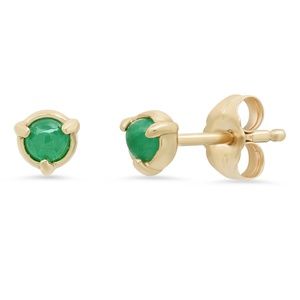 "Claw" 14K Gold 3 Pronged Stud Earrings with Natural Rose Cut Emerald